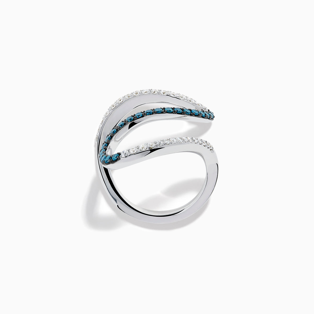 14K White Gold Blue and White Diamond Pave Wave Ring