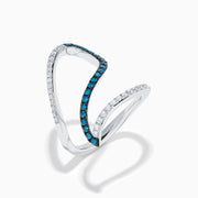14K White Gold Blue and White Diamond Pave Wave Ring