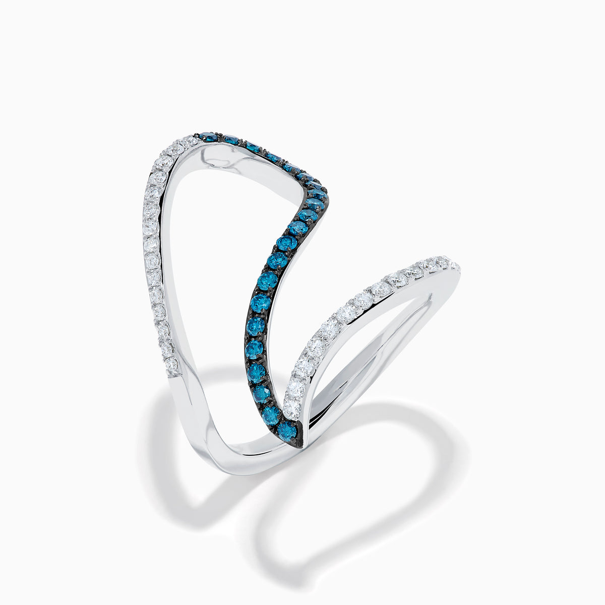 14K White Gold Blue and White Diamond Pave Wave Ring