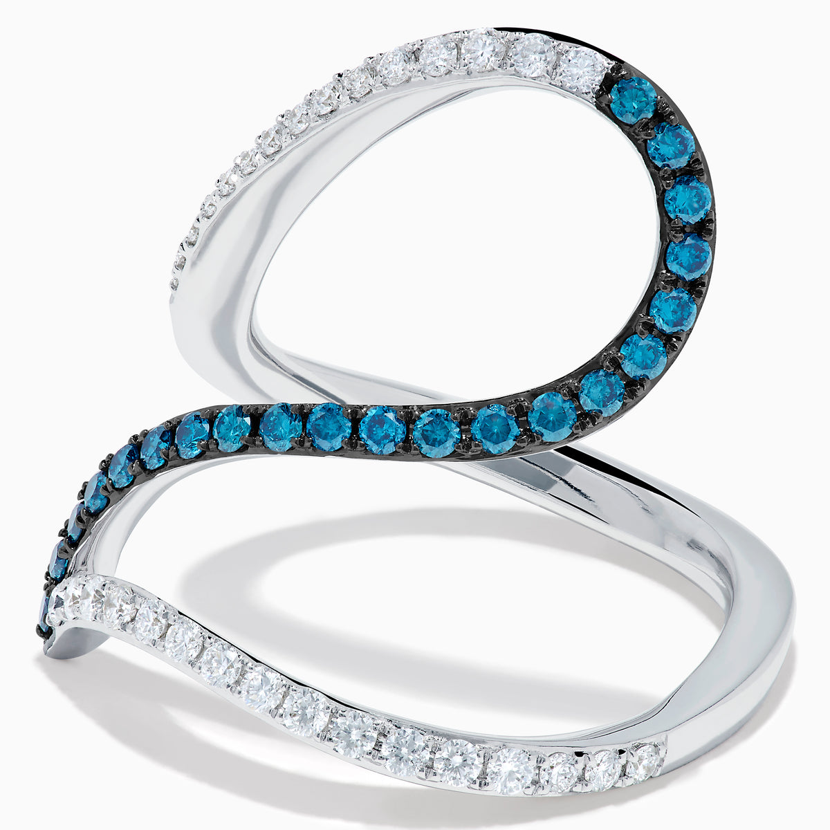 14K White Gold Blue and White Diamond Pave Wave Ring
