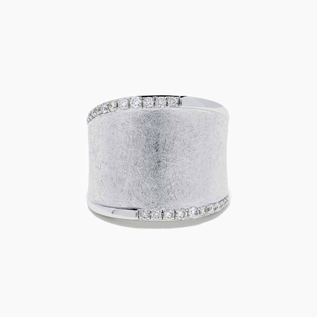 The 925 Sterling Silver Diamond Accented Wide Ring showcases a matte, textured band bordered by curved rows of sparkling diamond accents along its top and bottom edges.