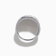 The 925 Sterling Silver Diamond Accented Wide Ring showcases a matte, textured band bordered by curved rows of sparkling diamond accents along its top and bottom edges.