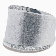 The 925 Sterling Silver Diamond Accented Wide Ring showcases a matte, textured band bordered by curved rows of sparkling diamond accents along its top and bottom edges.