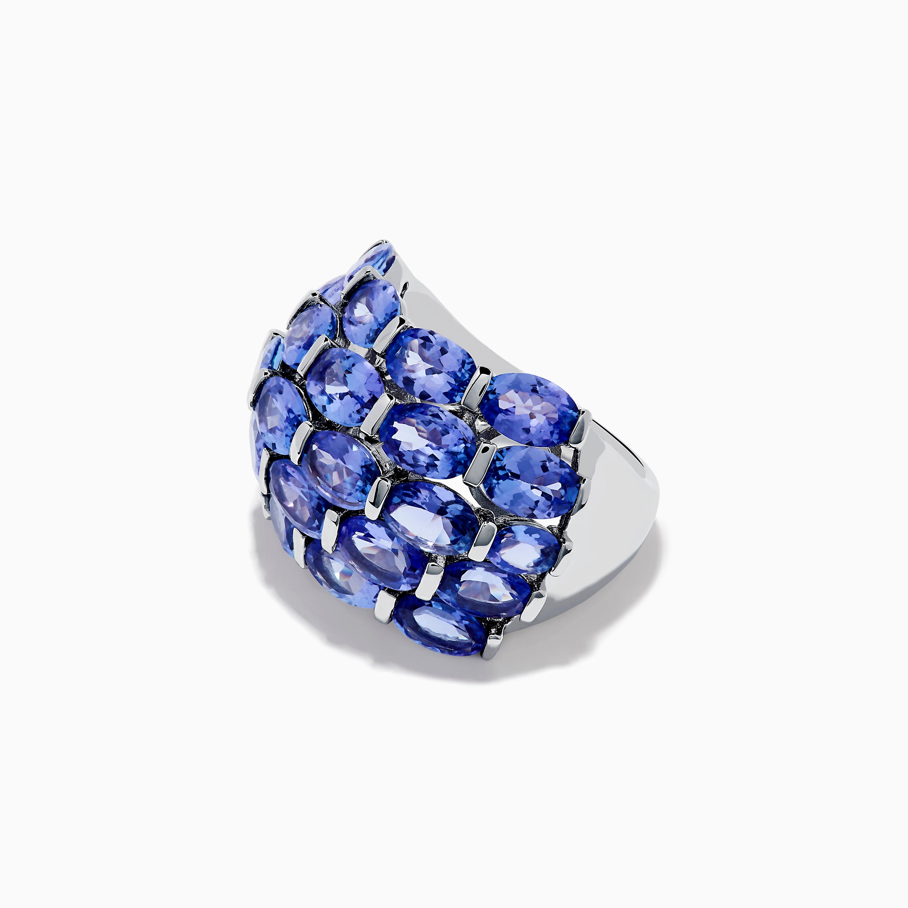 Tanzanite Ring, Real Tanzanite 7-Stone Ring in .925 Sterling Silver with Rhodium Plating, for Women, December Birthstone