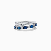 Sterling Silver Oval Blue Sapphire and Diamond Crossover Ring