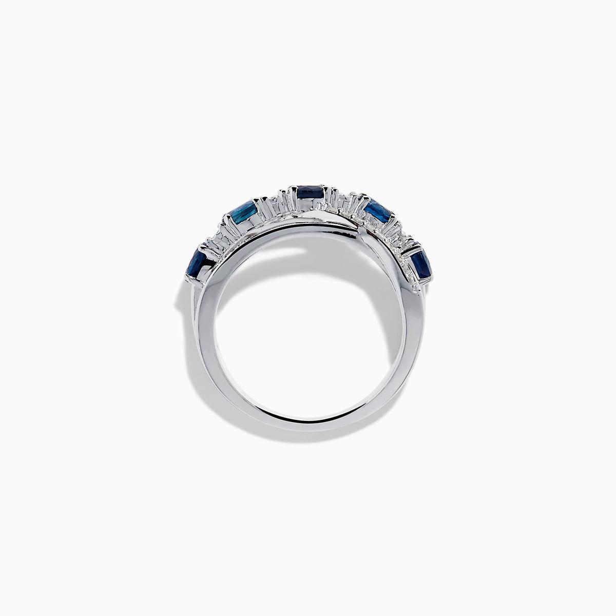 Sterling Silver Oval Blue Sapphire and Diamond Crossover Ring