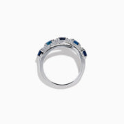 Sterling Silver Oval Blue Sapphire and Diamond Crossover Ring