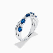 Sterling Silver Oval Blue Sapphire and Diamond Crossover Ring