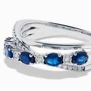 Sterling Silver Oval Blue Sapphire and Diamond Crossover Ring