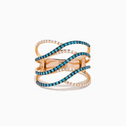 14K Rose Gold Blue and White Diamond Pavé Open Waves Ring