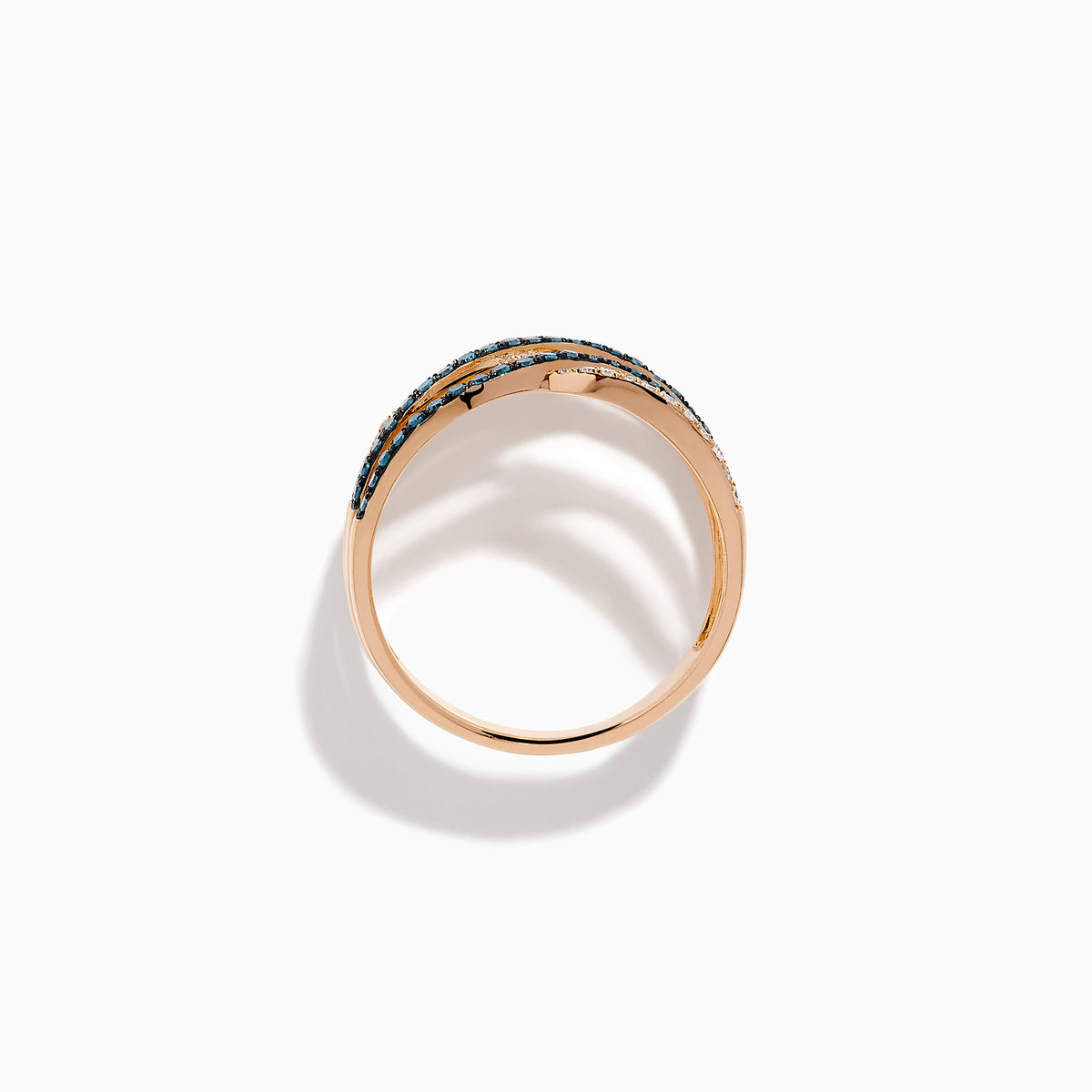 14K Rose Gold Blue and White Diamond Pavé Open Waves Ring