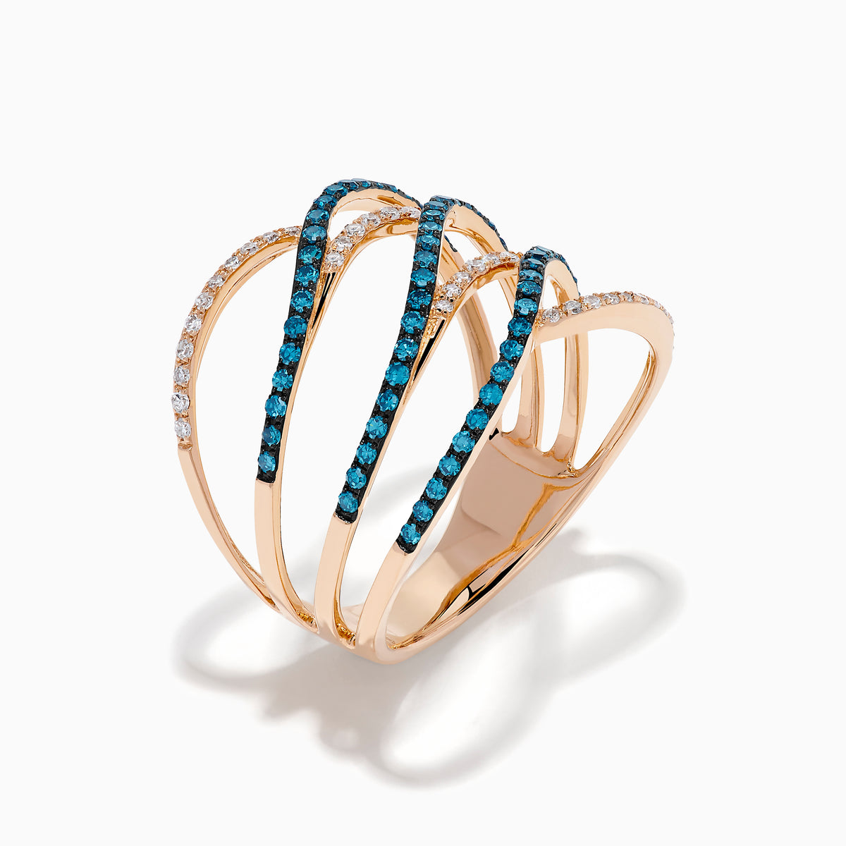 14K Rose Gold Blue and White Diamond Pavé Open Waves Ring