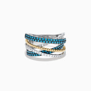 14K Two-Tone Gold Blue and White Diamond Pave Crossover Ring
