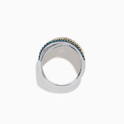 14K Two-Tone Gold Blue and White Diamond Pave Crossover Ring