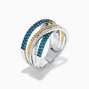 14K Two-Tone Gold Blue and White Diamond Pave Crossover Ring