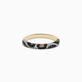 The Signature 14K Yellow Gold Black, Espresso, and White Diamond Ring features a wavy animal print band with sparkling diamonds and is shown against a plain white background.