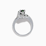 The Signature 14K White Gold Diamond and Tsavorite Panther Ring features a panther design with dazzling diamonds and vivid green tsavorite accents set in white gold.