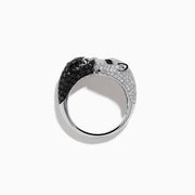 The Signature 14K White and Black Diamond Panther Bypass Ring features a panther head with black diamonds and a body with sparkling white diamonds, elegantly wrapping around the finger for a bold, contrasting look.