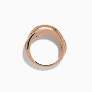 The Watercolors 14K Rose Gold Multi Color Sapphire and Diamond Band Ring features intertwined diamond-lined bands and a central row of green, orange, pink, red, and blue square-cut sapphires against a white background.