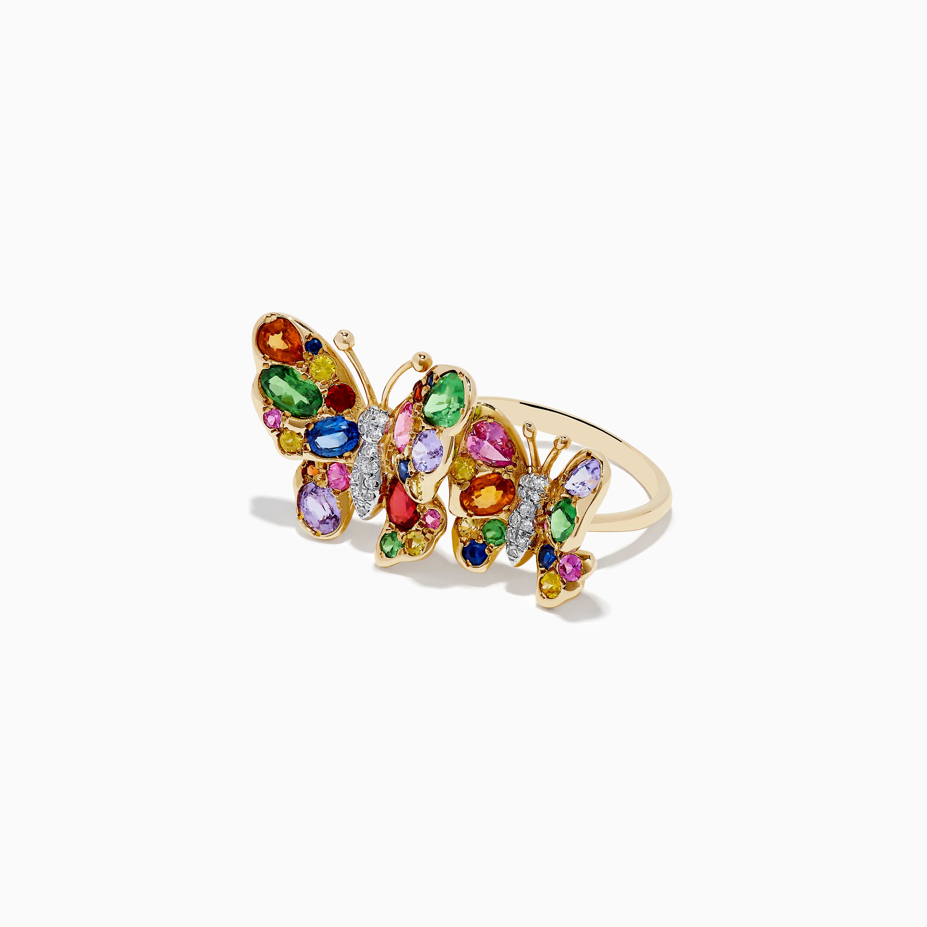 Effy Watercolors 14K Gold Multi Sapphire and Diamond Butterfly Ring