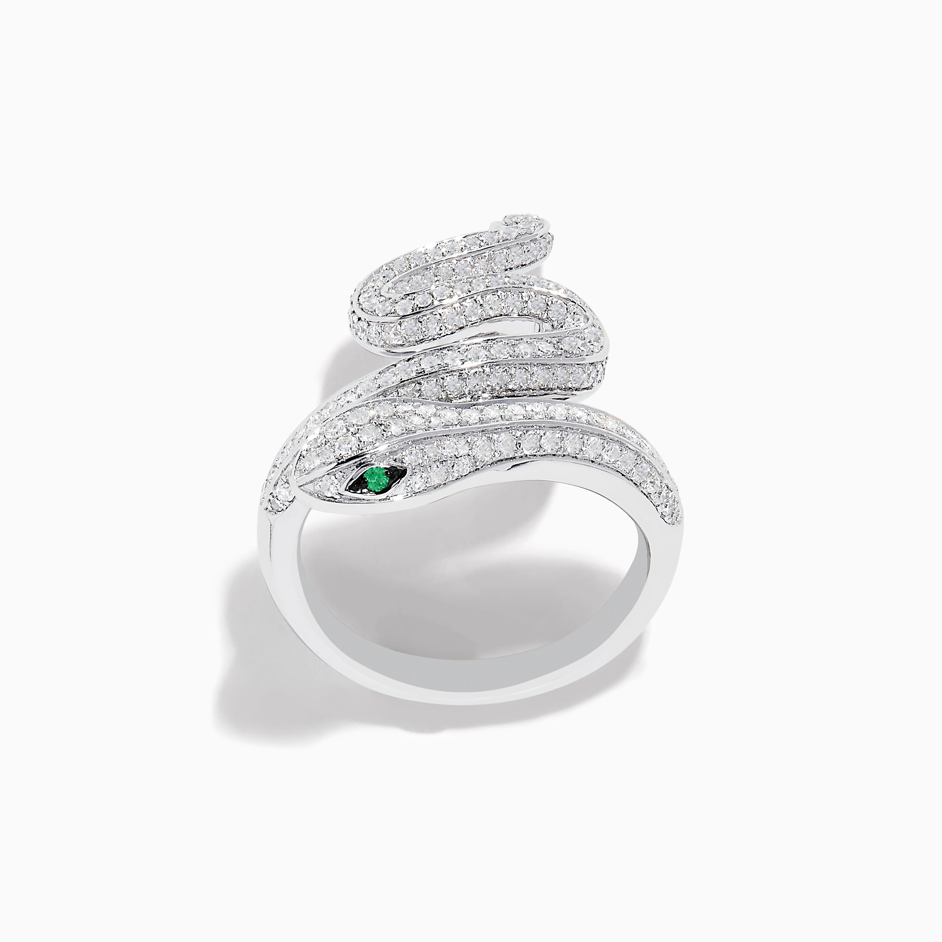 Effy Brasilica 14K White Gold Diamond and Emerald Snake Ring