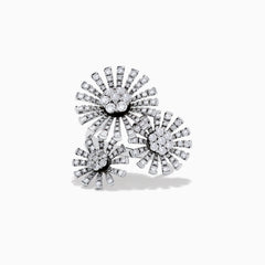 The Bouquet 14K White Gold Flower Ring 1.59 TCW features three overlapping blooms, each with a cluster of sparkling diamonds and diamond-studded petals, elegantly crafted in 14K white gold and inspired by Effy Bouquet’s timeless elegance.