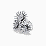 The Bouquet 14K White Gold Flower Ring 1.59 TCW features three overlapping blooms, each with a cluster of sparkling diamonds and diamond-studded petals, elegantly crafted in 14K white gold and inspired by Effy Bouquet’s timeless elegance.