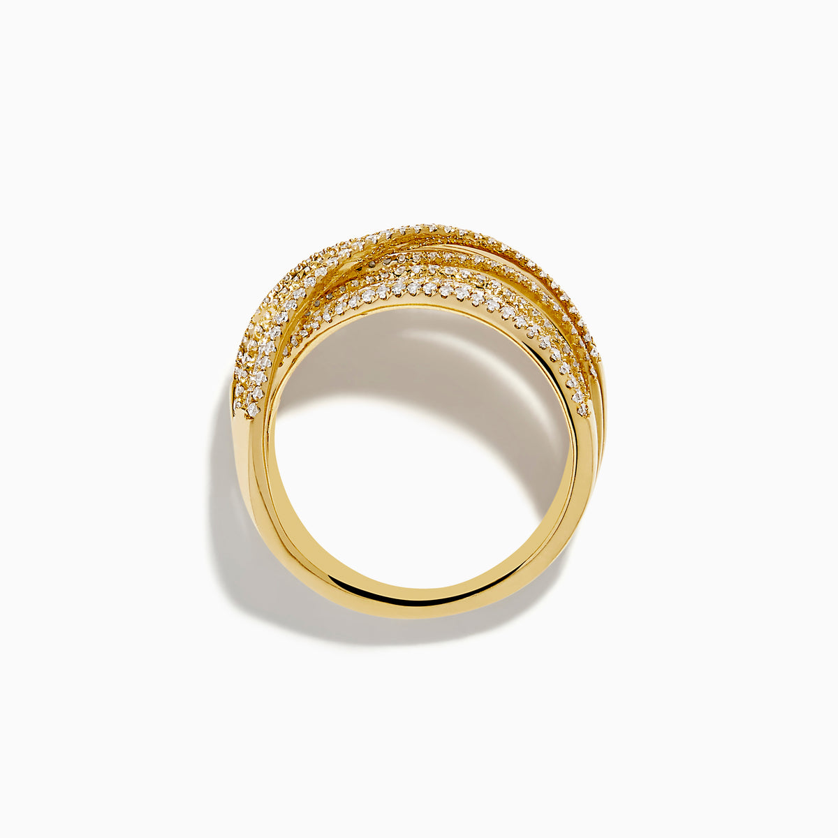 The DOro 14K Yellow Gold Diamond Criss Cross Ring features multiple bands embellished with sparkling white diamonds for an elegant, intricate look.