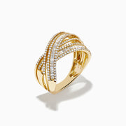 The DOro 14K Yellow Gold Diamond Criss Cross Ring features multiple bands embellished with sparkling white diamonds for an elegant, intricate look.