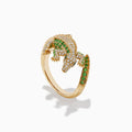 The Safari 14K Yellow Gold Crocodile Ring features sparkling diamonds, tsavorites, and emeralds for a luxurious, eye-catching look.