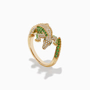 The Safari 14K Yellow Gold Crocodile Ring features sparkling diamonds, tsavorites, and emeralds for a luxurious, eye-catching look.