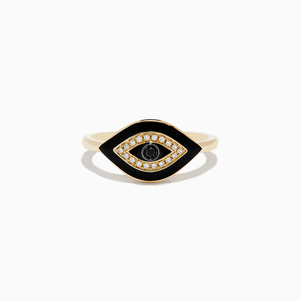 Effy Novelty 14K Yellow Gold Black and White Diamond Evil Eye Ring