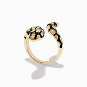 The Safari 14K Yellow Gold Diamond and Enamel Ring features a snake design with black enamel spots and round diamonds on the body and head, shown against a white background.