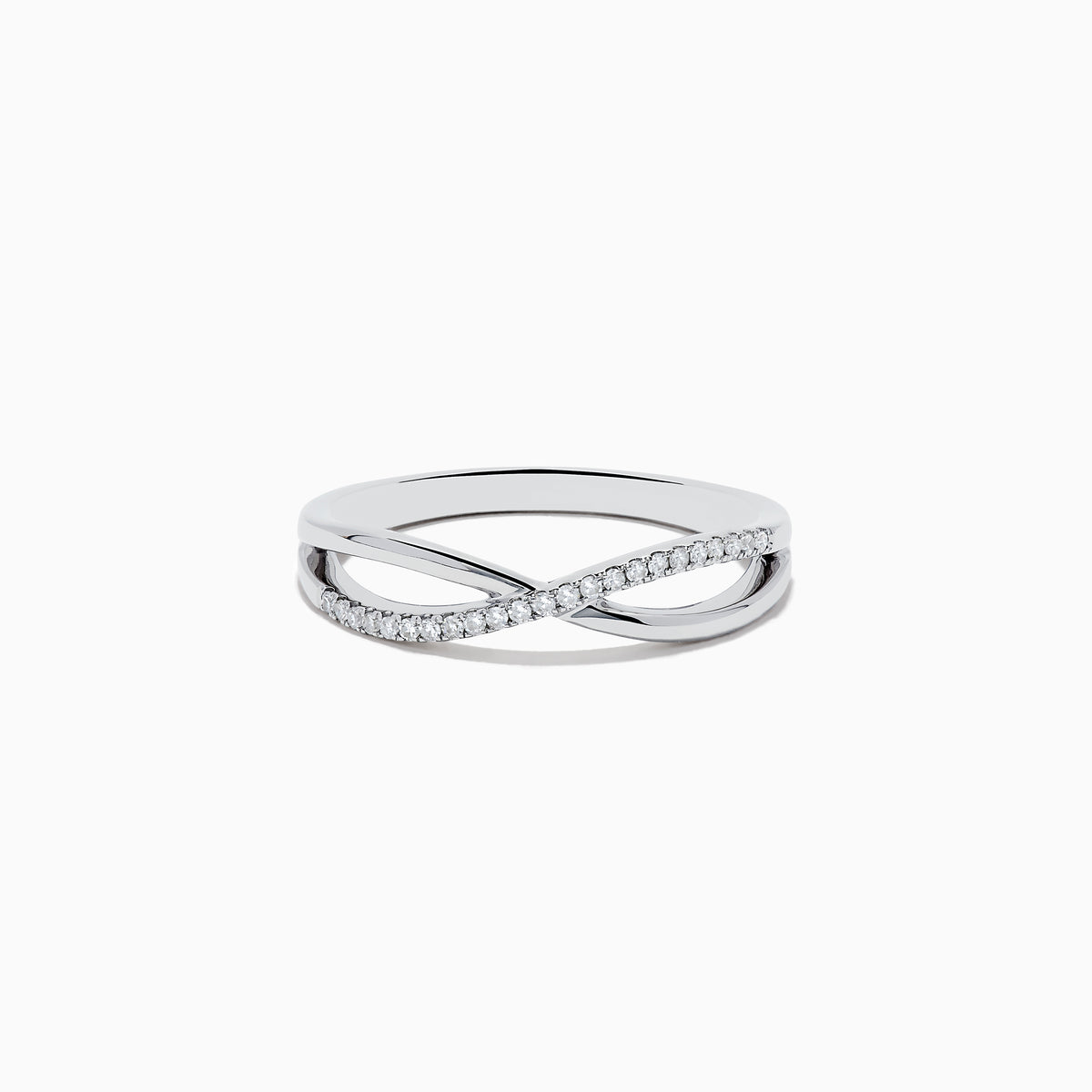 The Trio 14K 3-Tone Gold Diamond Stackable Crossover Rings Set of 3 features yellow, white, and rose gold bands, each with a crossover infinity design and sparkling diamond accents—perfect for stacking or wearing individually.