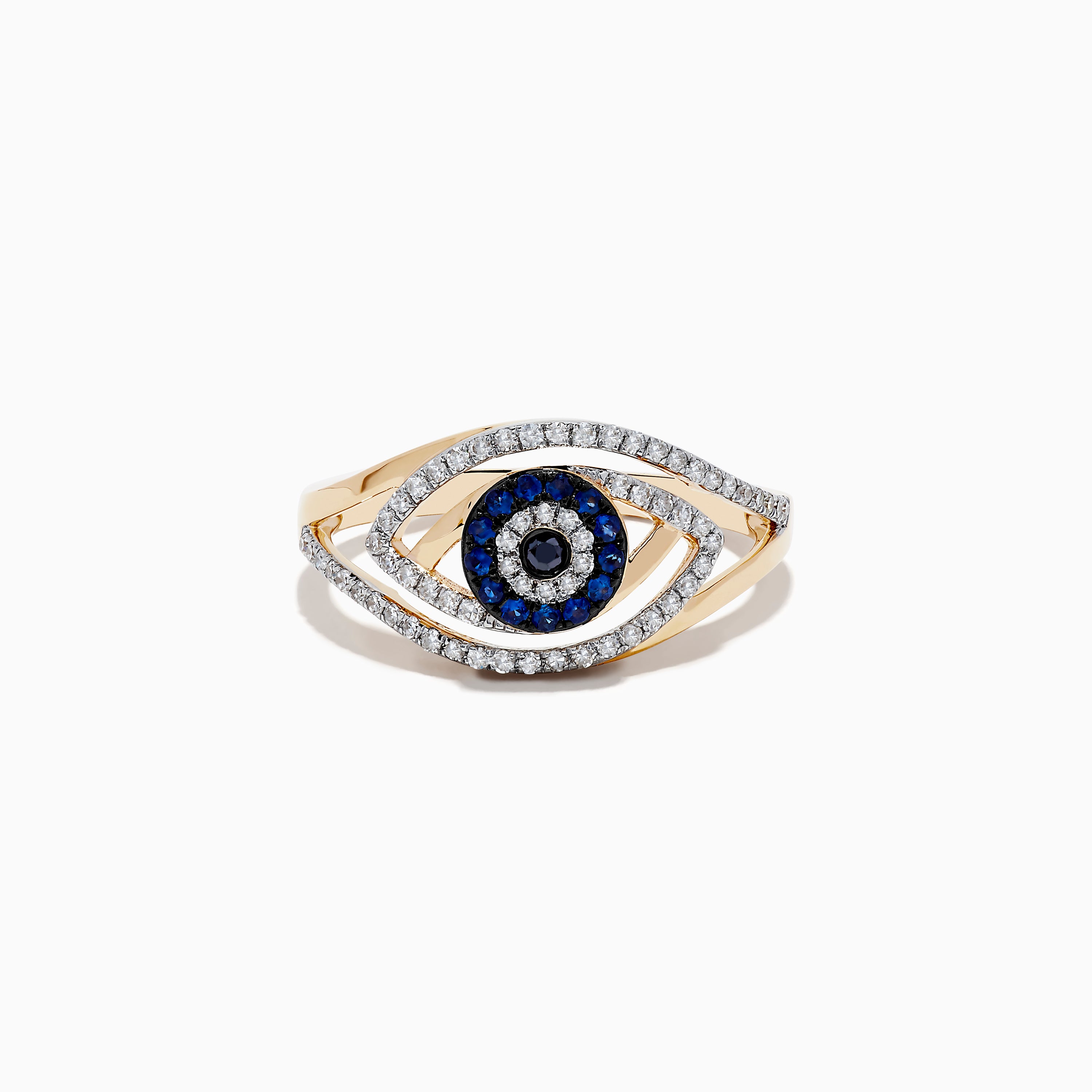 Effy Novelty 14K Yellow Gold Blue Sapphire and Diamond Evil Eye Ring