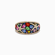 The Watercolors 14K Yellow Gold Multi Sapphire and Diamond Starfish Ring features vibrant sapphires in various shapes and sizes with sparkling diamond accents for a stunning look.