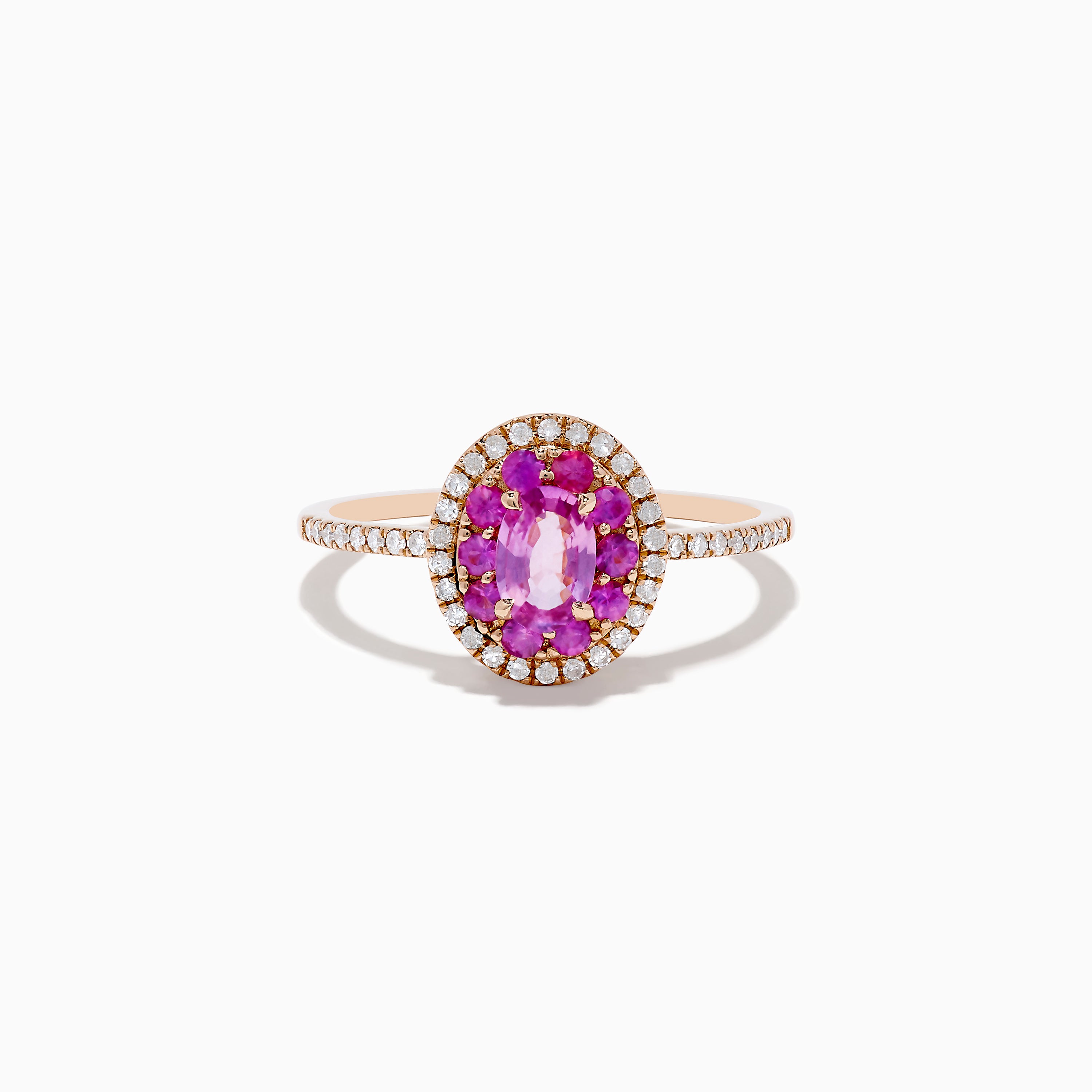 pink sapphire dress ring The Cate Ring (Round) with Peachy-Pink Created Sapphire