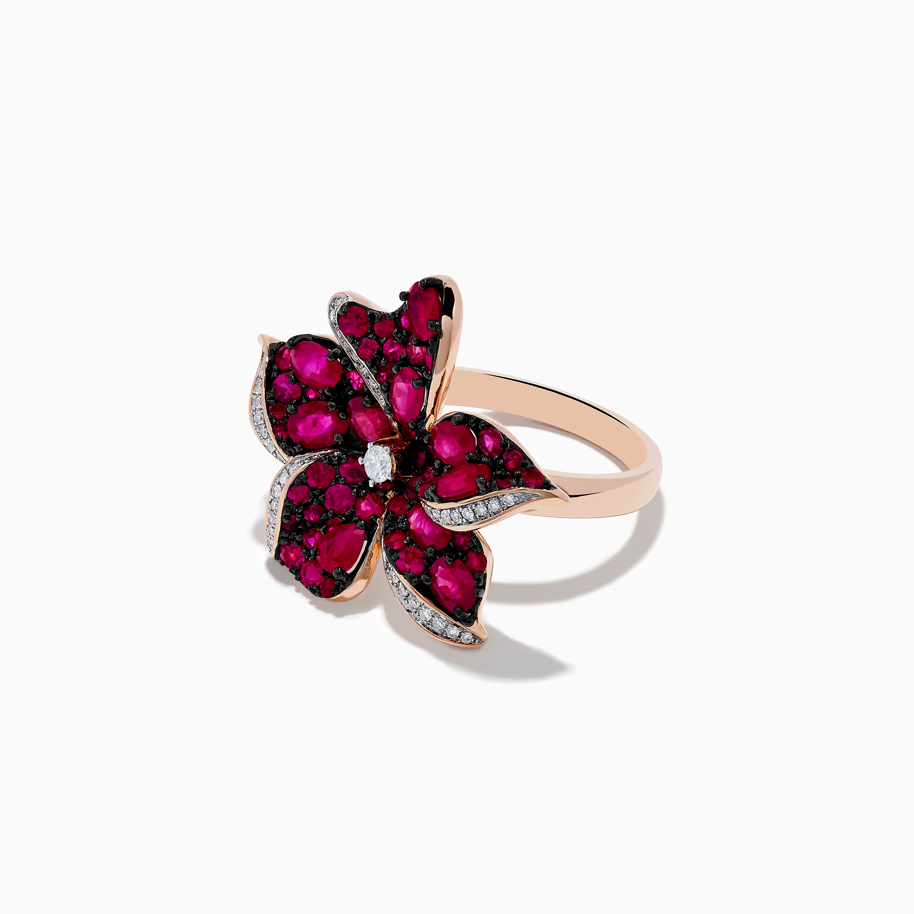 Ruby Royale 14K Rose Gold Ruby and Diamond Flower Ring – effyjewelry.com