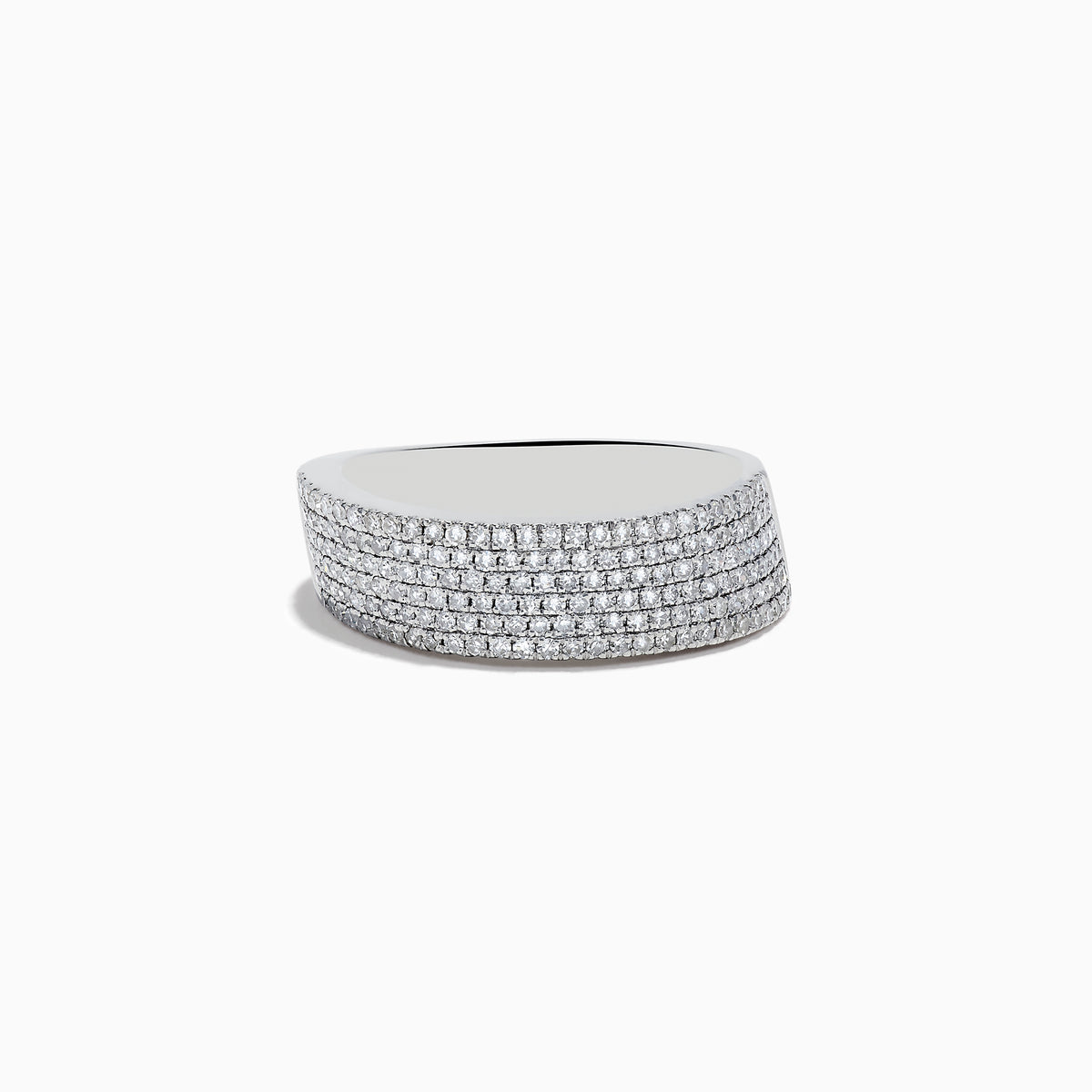 The 925 Sterling Silver Diamond Slant Ring features five rows of closely set, sparkling diamonds across the top in a wide band design, showcased on a white background for an elegant and timeless look.