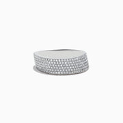 The 925 Sterling Silver Diamond Slant Ring features five rows of closely set, sparkling diamonds across the top in a wide band design, showcased on a white background for an elegant and timeless look.