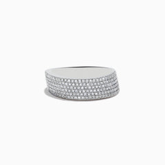 The 925 Sterling Silver Diamond Slant Ring features five rows of closely set, sparkling diamonds across the top in a wide band design, showcased on a white background for an elegant and timeless look.