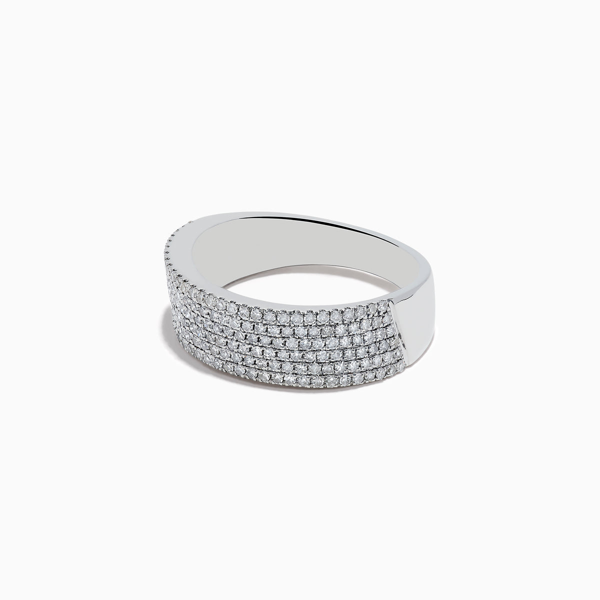 The 925 Sterling Silver Diamond Slant Ring features five rows of closely set, sparkling diamonds across the top in a wide band design, showcased on a white background for an elegant and timeless look.