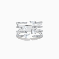 The Pave Classica 14k White Gold Open Shank Diamond Ring showcases sparkling pear and oval-shaped diamonds set across open bands, each lined with pavé diamonds. The ring is shown against a white background.
