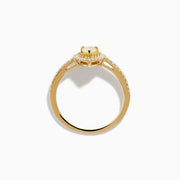 The Canare 14K Yellow Gold White and Yellow Diamond Ring features a pear-shaped yellow diamond with a white diamond halo and diamond-accented band, shown on a white background.