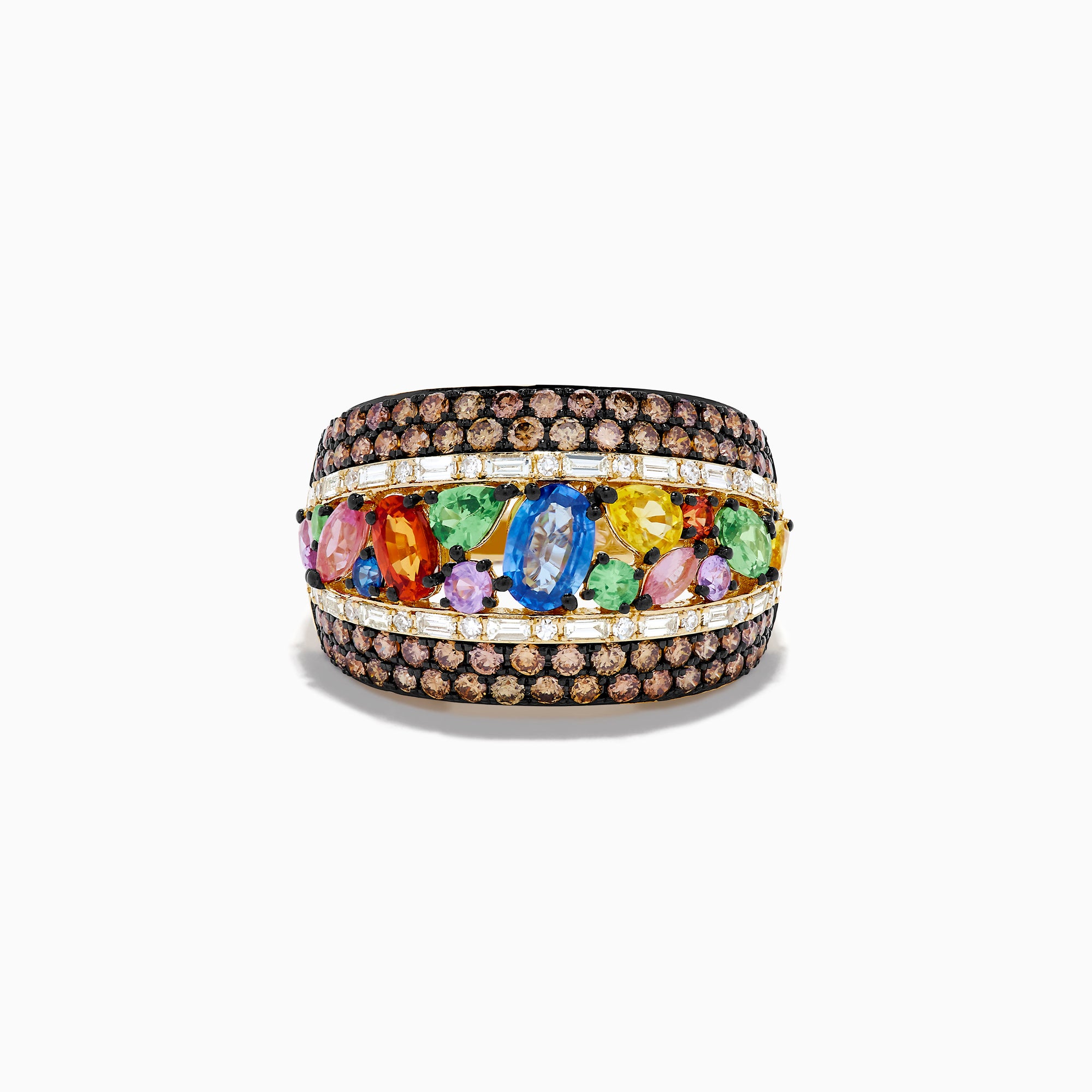 Watercolors 14K Gold Multi Sapphire, Espresso and White Diamond Dome Ring