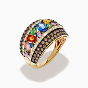 Watercolors 14K Gold Multi Sapphire, Espresso and White Diamond Dome Ring