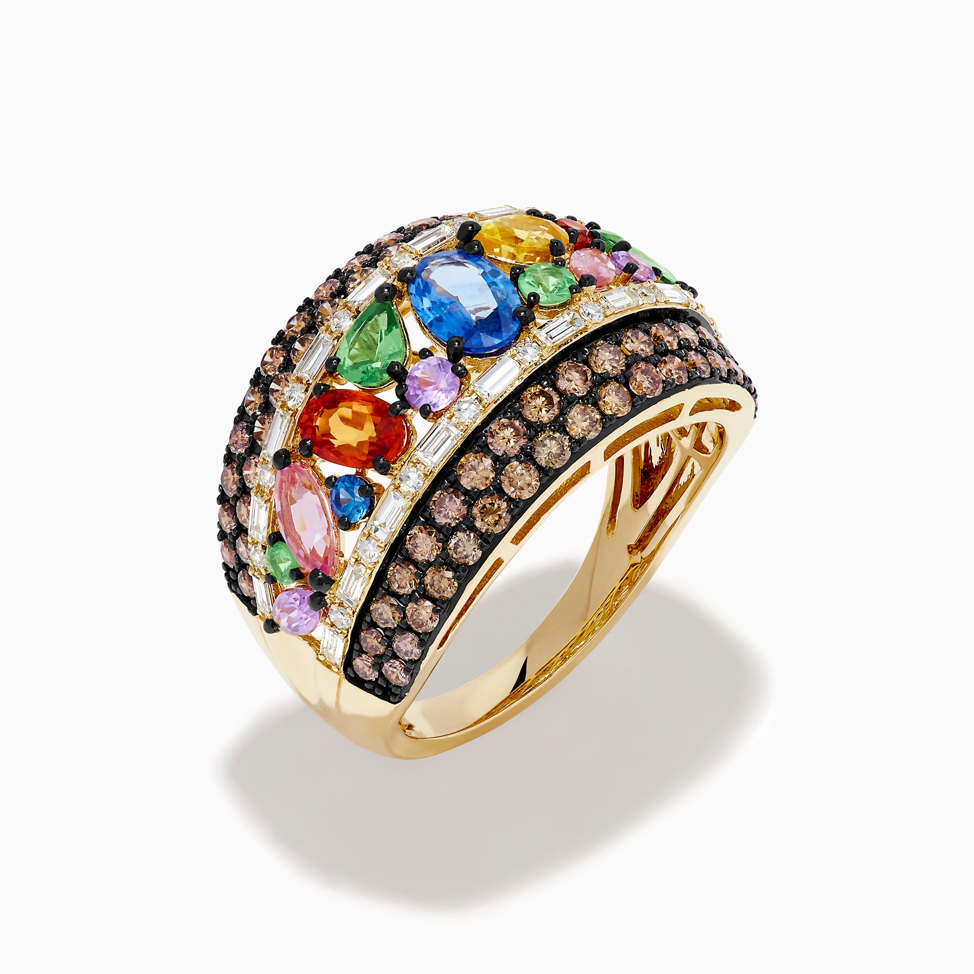 Watercolors 14K Gold Multi Sapphire, Espresso and White Diamond Dome Ring