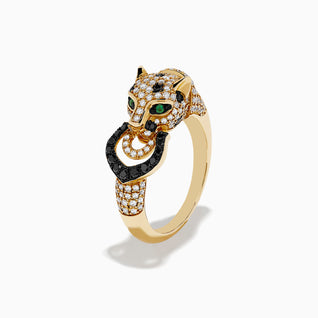 Signature 14K Yellow Black and White Diamond and Emerald Panther Ring