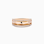 The Pave Rose 14K Gold Diamond Band Ring features a faceted center band bordered by rows of small white diamonds, showcased on a plain white background.