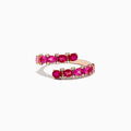 Crafted in 14k rose gold, this bypass ring showcases pink tourmaline and rubies totaling 1.49 TCW, accented by white diamonds in a spiral design.